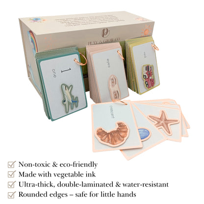 Play & Grow Co. Educational Montessori Flashcards for Preschoolers | ABC Alphabet Letters Numbers Shapes Colors Body Parts | Extra Thick Large Non-Toxic Homeschool Learning | Gifts for Boys Girls 3+