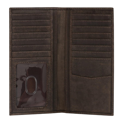 ELIZO Leather Long Wallet for Men Western Wallet Rodeo Mens Wallet Flat Bifold Wallets for Men Biker Billfold Wallet for Men Cowboy Wallet RFID Wallet for Men with Credit Card Holder