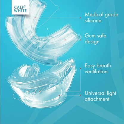 Cali White Teeth Whitening Strip Kit with LED Light and Batteries - Organic Peroxide Teeth Whitening Gel - Set of White Strips - 2x5ml Syringes, Thermoform Whitening Kit Trays and Case