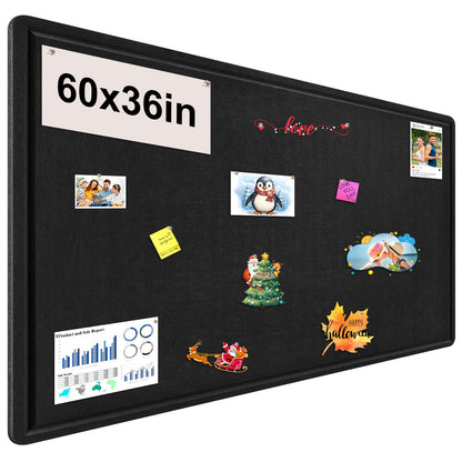 Large Bulletin Board, Foldable 60x36 Inches Cork Board Alternative, Large Felt Board Decorative Pin Board for Wall, Foldable Photo Board Self-Adhesive Vision Board with 36 Pushpins Black