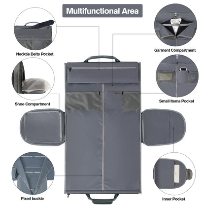 Richeart Garment Bags for Travel - Brand Zipper - Water Repellent Garment Bag with Shoe Compartment - 2 in 1 Convertible Suit Bag Travel with Shoe Bags - Large Dark Gray
