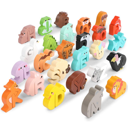 Lasoba Animal Alphabet Puzzle Matching Game - Wooden Alphabet Learning Toys, ABC Puzzles for Toddlers 2-4, Montessori Educational Toys for Kids Ages 3-5 Up