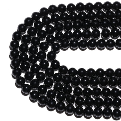 10mm Natural Black Onyx Agate Gemstone Beads Polished Round Smooth Stone Beads for Bracelets Jewelry Making 15inch Loose Beads