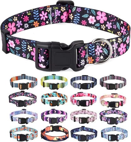 Mihqy Dog Collar with Bohemia Floral Tribal Geometric Patterns - Soft Ethnic Style Collar Adjustable for Small Medium Large Dogs(Floral,L)