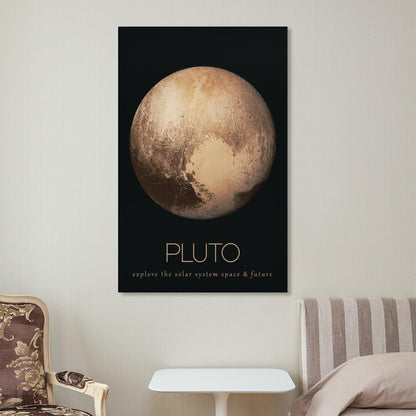 LGDSBHH Minimalist Pluto Solar System Canvas Wall Art - Educational Space Dwarf Planet Poster - Science Classroom & Kids Bedroom Decor - 12x18 Inch (Unframed)