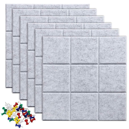 36" x 24" Large Black Cork Board Alternative - 6 Pack Felt Bulletin Board with 30 Push Pins, Felt Wall Tiles Pin Board for Walls Office Home School Decor, Aesthetic Cork Squares, Light Gray