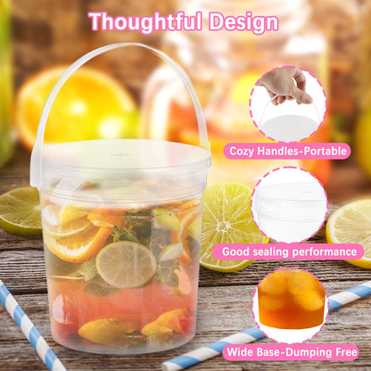 15 Pack Plastic Rum Buckets for Drinks, 32 OZ Cocktail Buckets Reusable Smoothie Bucket with Lid and Straw, 1Liter Large Ice Cream Pails for Halloween Football Parties Bar Beer