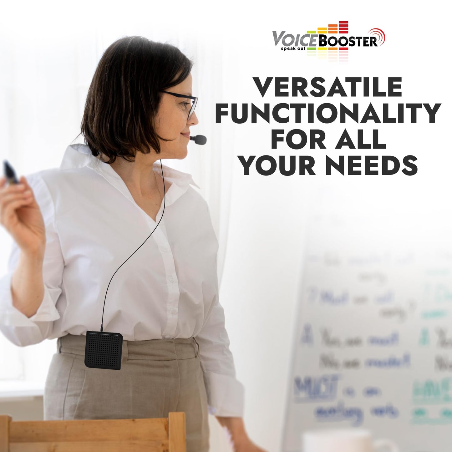 Voicebooster Portable Voice Amplifier for Teachers - 16W Rechargeable Megaphone Speaker & MP3 Player with Wearable Microphone Headset for Classroom, Tour Guide, Elderly, Public Speaking - MR2200