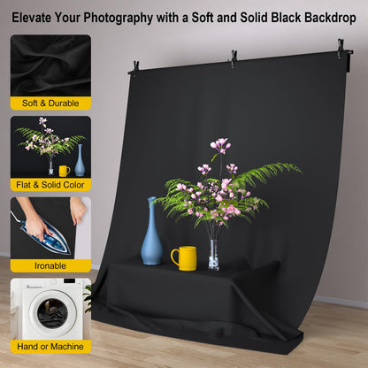 LINCO Lincostore 5x6.7ft Backdrop Stand, Portable Black Photo Backdrop Background with T-Shape Stand, Carry Bag, Spring Clamp for Photography Party Decoration Streaming Studio (Black Backdrop)