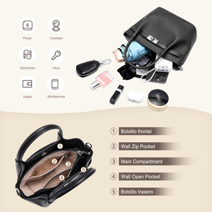 Genuine Leather Bucket Bags for Women: Small Tote Purses for Ladies Luxury Designer Crossbody Satchel Handbags(Black)