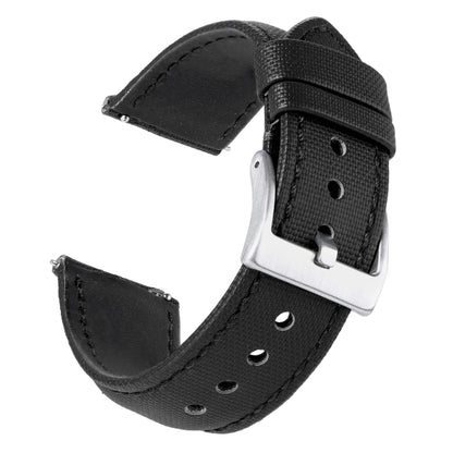 JUNGHELE Nylon watch band for men and women,Quick Release Premium Oxford Waterproof Fabric Weave Back Lining Leather Nylon watch strap with Stainless-Steel Buckle,Black 18mm watch band
