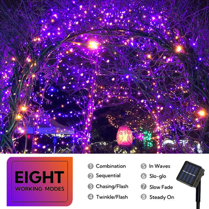 Taoushuleng 2 Pack Solar Purple&Orange String Lights Outdoor, Total 200 LED Each 40Ft with 8 Lighting Modes for Yard, Fence,Balcony, Party,Halloween Decorations (Purple&Orange)