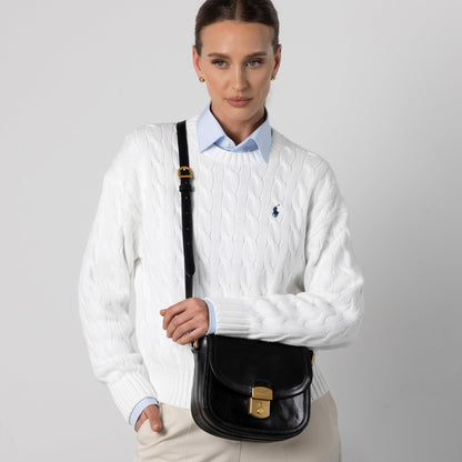 Time Resistance Leather Crossbody Bag – Saddle Bag with Magnetic Closure - Leather Messenger Bag for Women (Black)