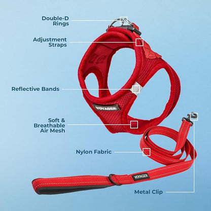 Best Pet Supplies Voyager Step-in Air All Weather Mesh Harness and Reflective Dog 5ft Leash Combo with Neoprene Handle, for Small, Medium and Large Breed Puppies - Set (Red), X-Large