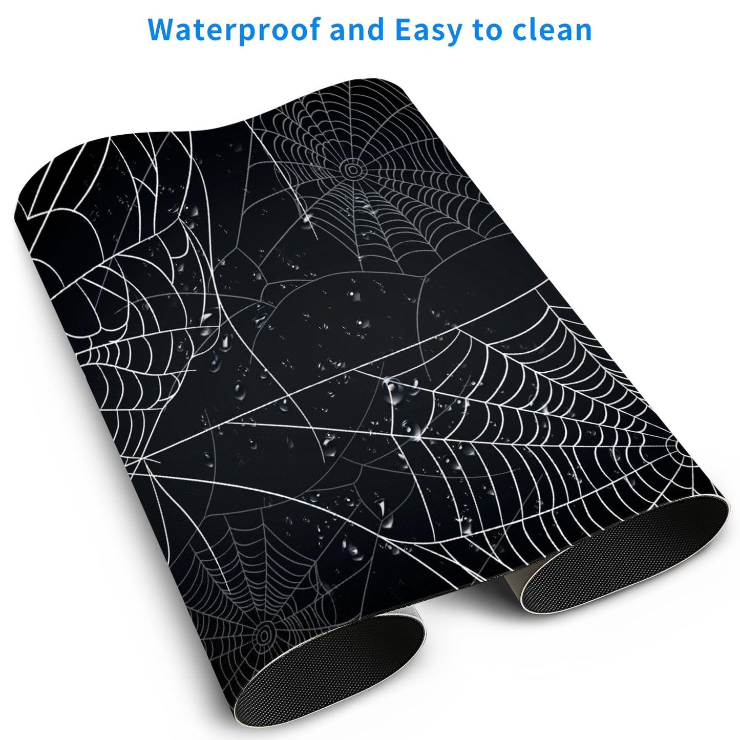 MAYCARI Halloween Cute Spider Webs Mouse Pad Kawaii Cartoon Funny Spirit Extended Desk Mat Non-Slip Rubber Baseb Large Black White Mousepad for Desk Gaming Laptop Desktop 31.5"X15.7"