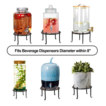 Kcgani Heavy-duty Metal Beverage Drink Dispensers Stand, Drinking Crock Cold Water Glass Container Holder, Countertop Rack Base for Juice Lemonade Dispenser Mason Jar, Max Diameter 8", Black