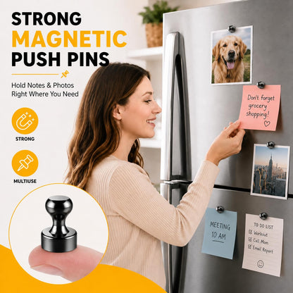 Grtard 48 Pack Magnets for Whiteboard, Black Magnetic Push Pins, Whiteboard Magnets Fridge Magnets, Small and Strong Push Pin Magnet for Office, School, Refrigerator, Locker, and Map
