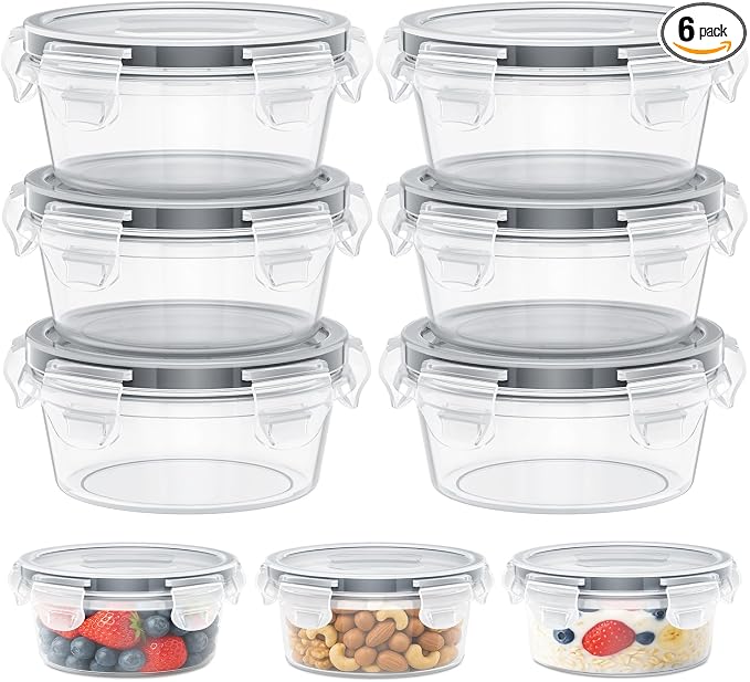 6 Pack Reusable Snack Containers with Lids 8 oz for Kids Toddler Adults,Overnight Oats Salad Food Storage Containers BPA Free Pp Food Grade