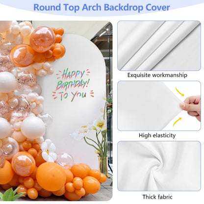 Metal Arch Backdrop Stand and Cover Set 6 ft, Wedding Arch Stand with White Cover for Party, Birthday, Wedding, Bridal Shower, Baby Shower (White, 6 ft)