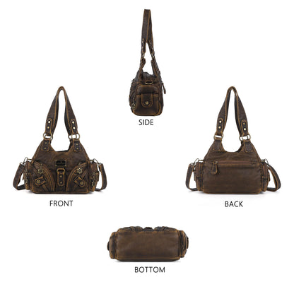 Angel Kiss Purses for Women Small Hobo Shoulder Bags Vagen Leather Multi-Pocket Tote Bag with Zipper (Retro Brown)