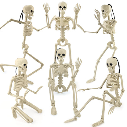 4 PCS 16'' Halloween Decor for Outdoor Graveyard Yard,Small Posable Plastic Skeletons Decorations for Tree Lawn Window Office Desk,Halloween Party Supplies,Scary Skull Hanging Props for Haunted House