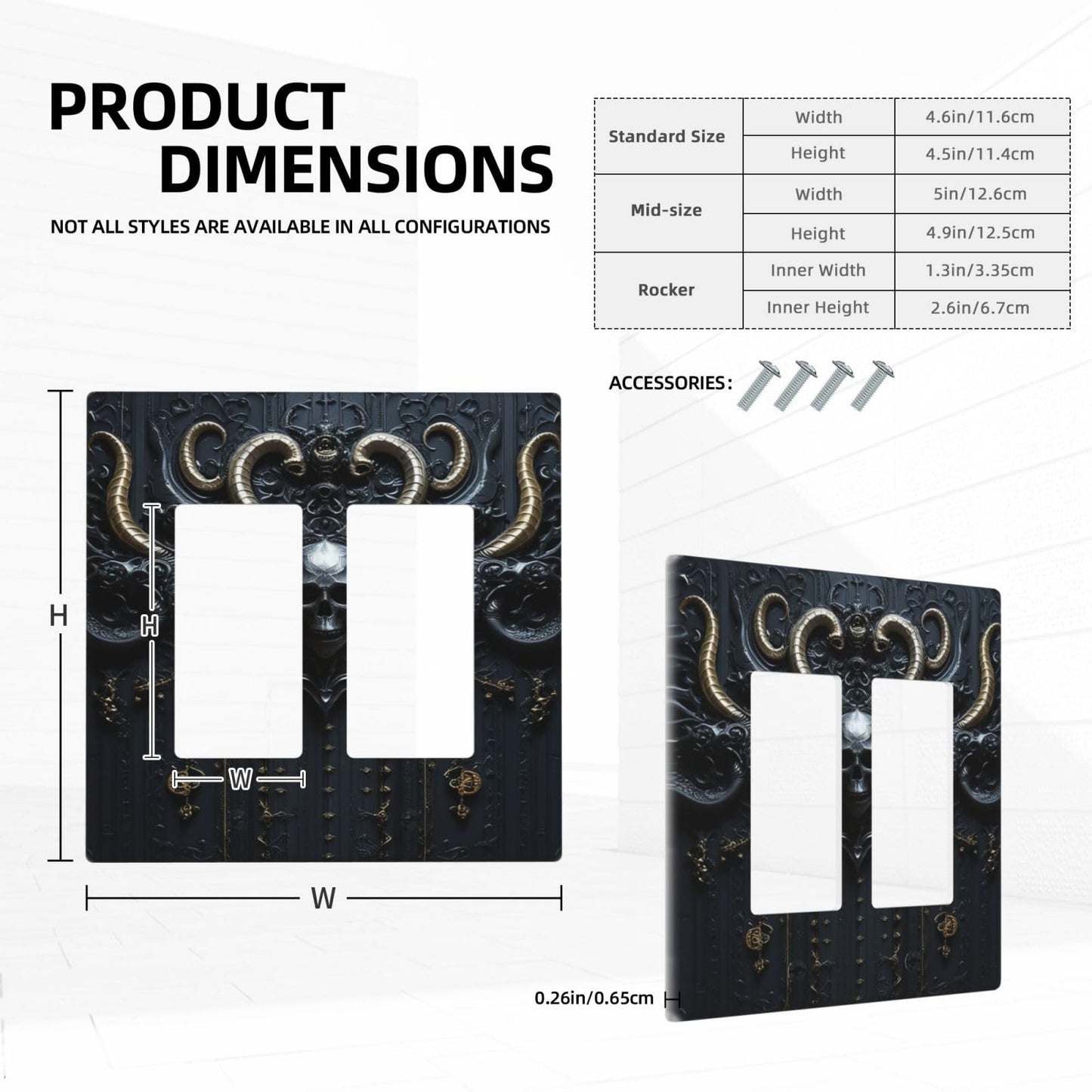 Light Switch Cover Plate Mid Century Dark Fantasy Gothic Skull Horror 2 Gang Double Rocker Outlet Covers Decorative Switch plates Electrical Wall Plates GFCI for Bathroom Bedroom Decor