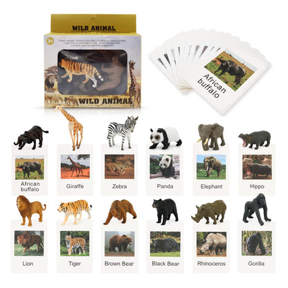 Montessori Safari Animal Matching Game, 12PCS Realistic Zoo Animal Figurines with Flash Cards, Preschool Science Educational Learning Toys for Toddlers Kids, Homeschool Montessori Toys