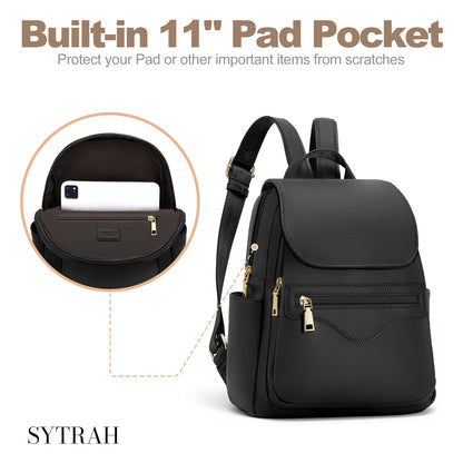 SYTRAH Mini Backpack Purse for Women, Causal Small Backpack with Built-in RFID Wallet & 11" Tablet Sleeve, Stylish Travel Daypack for Daily Black