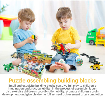 auryee 12PCS Pre Filled Easter Eggs Dinosaurs Party Favors Party Supplies Building Blocks Mini Animal Educational Toy Stacking Block Sets Science STEM Gift for Boys & Girls Kids Age 6+