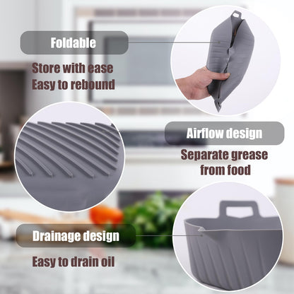 Silicone Liners Square for Air Fryer, 2 Pcs Non-stick Food-grade Reusable Basket Silicone Pot Baking Tray Airfryer Accessories, Top Size 8 inches, Bottom Size 7 inches