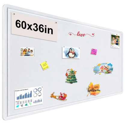 Large Bulletin Board, Foldable 60x36 Inches Cork Board Alternative, Large Felt Board Decorative Pin Board for Wall, Foldable Photo Board Self-Adhesive Vision Board with 36 Pushpins White