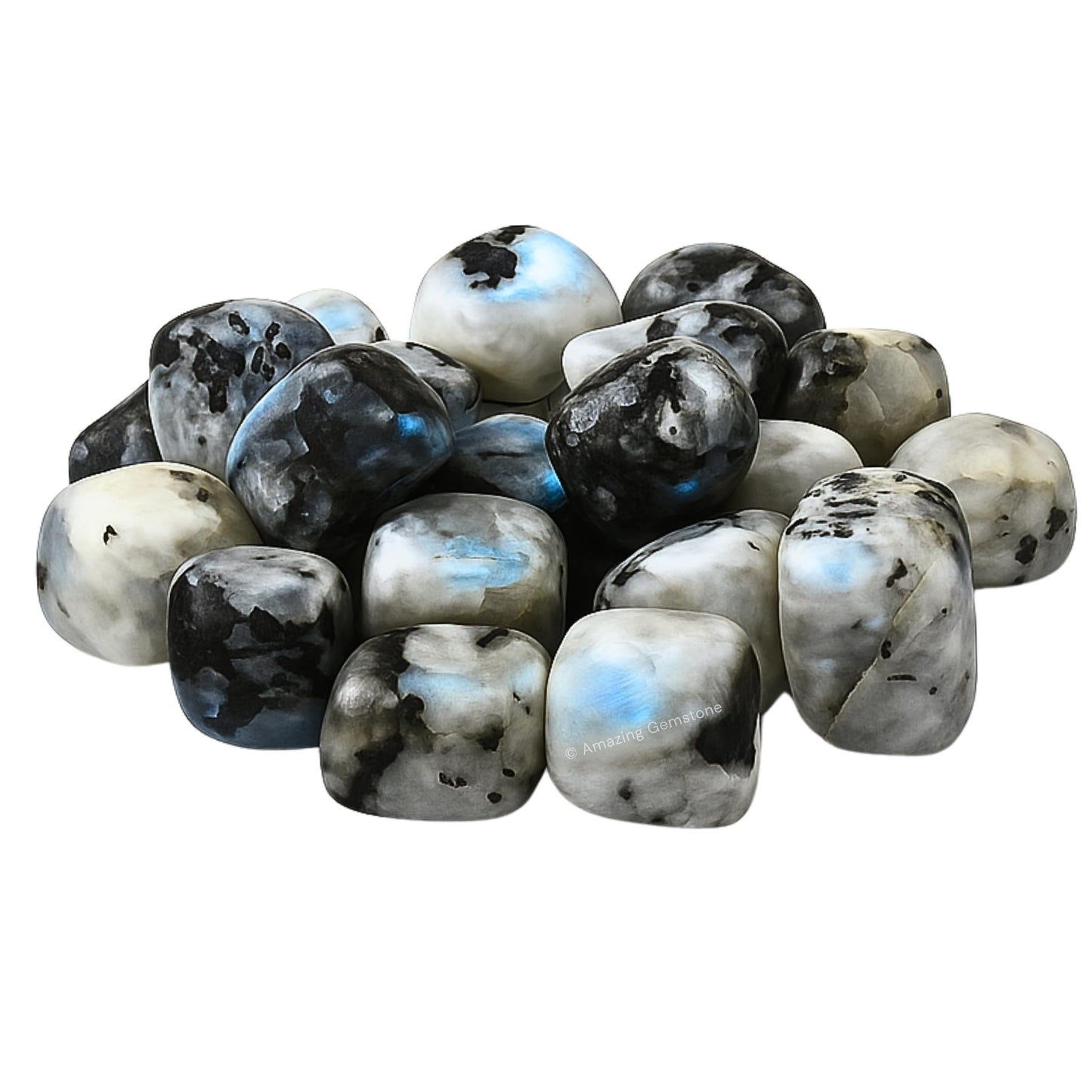Amazing Gemstone Rainbow Moonstone Crystals and Healing Stones Tumbled - 1 oz Rainbow Moonstone Stone, Healing Stones for Energy Balance, Stress Relief - Premium Polished Gems Rocks for Meditation