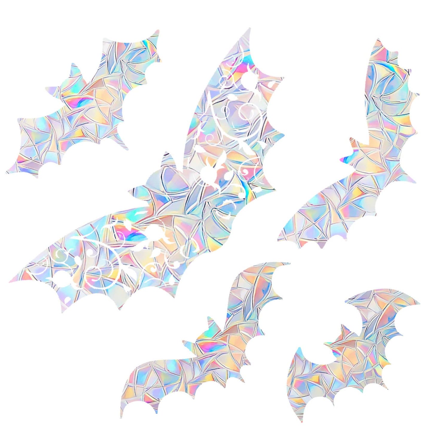 AREAWA Rainbow Window Clings, 8 PCS Bats - Non-Adhesive Prismatic Vinyl Decals, Bird Strike Deterrent for Glass, Indoor Decor, Reusable, Irregular Shaped Stickers