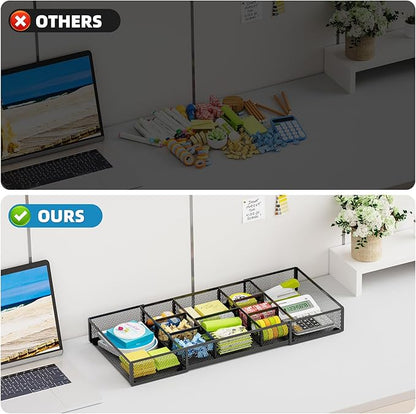 Marbrasse Expandable Desk Drawer Organizer, Mesh Drawer Organizer Tray with 10 Adjustable Compartments, Desk Organizers and Accessories for Office Supplies (Longer Expandable Drawer Organizer-B)