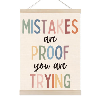 Koesus Boho Mental Health Wall Art Poster Hanger Frame 12x16 Inch, Mistakes Are Proof You Are Trying Inspirational Quotes Canvas Pictures Prints Framed Wall Decor for Classroom Therapist Office