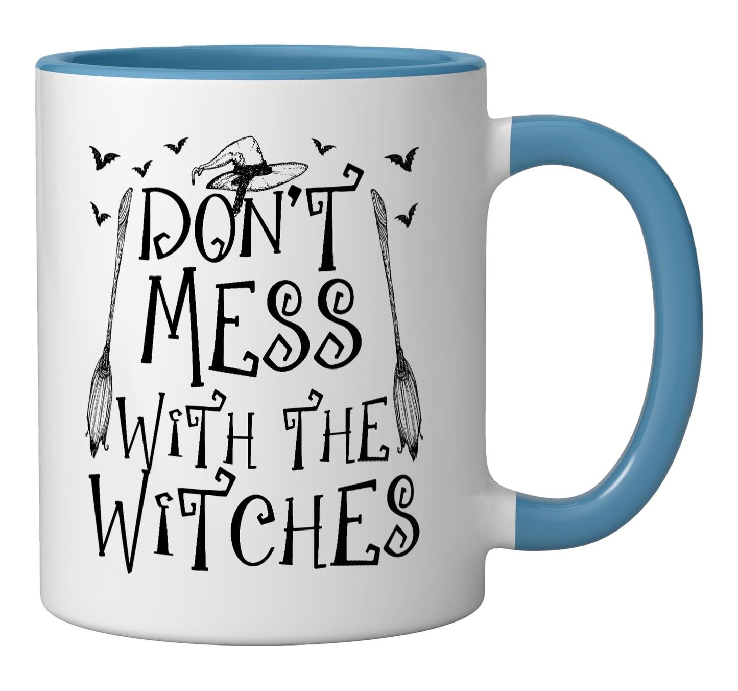 Don't Mess With The Witches Halloween Witch Trick Or Treat Ceramic Mug, Blue/White