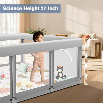 Baby Playpen with Mat 74" ×50", Large Play Yards Indoor & Outdoor, Sturdy Safety Baby Play Pen with Soft Breathable Mesh, Toddlers Play Pen with Anti-Slip Base, Waterproof Mat Included