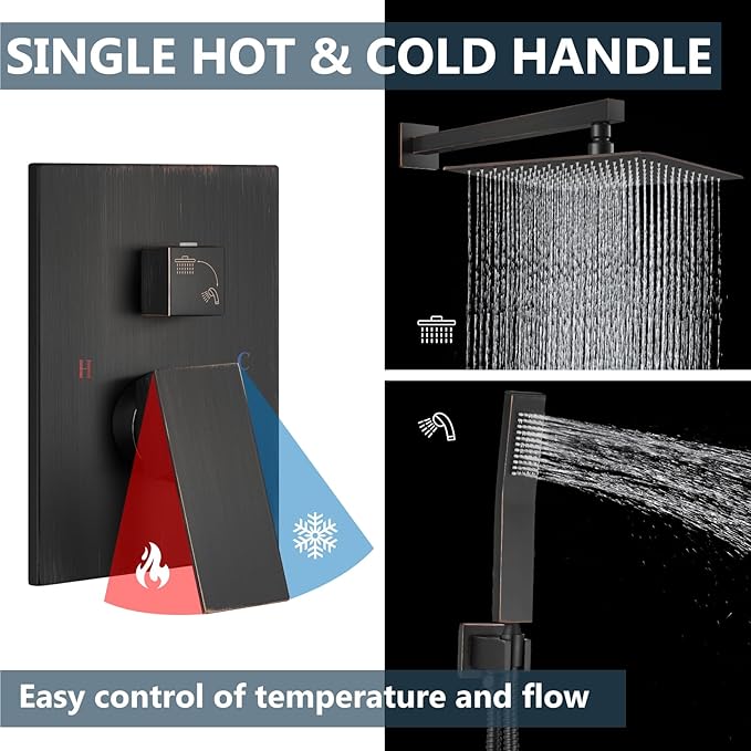 Aolemi Shower Faucet Set Rain Shower System with Handheld Spray Bathroom Shower Combo Rough-in Valve and Shower Trim Kit Included Oil Rubbed Bronze 16 Inch Wall Mount Shower Head