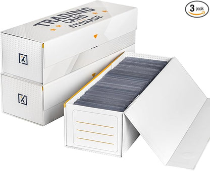 HOMEXPRO Easy Fold Trading Card Storage Box [3 PACK] Magnetic Lid | Toploader Storage Box Fits 800 Cards, 200 Toploaders, or 50 One Touch | Baseball Card Storage Box - Labels included