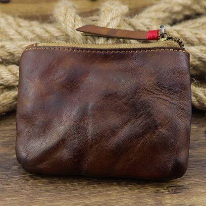 Wugebud 1 Pcs Leather Zipper Coin Purse Wallet With Card Slots, Snap Coin Organizer, Change Holder,Card Case, Leather Zipper Storage Bag for Men & Women