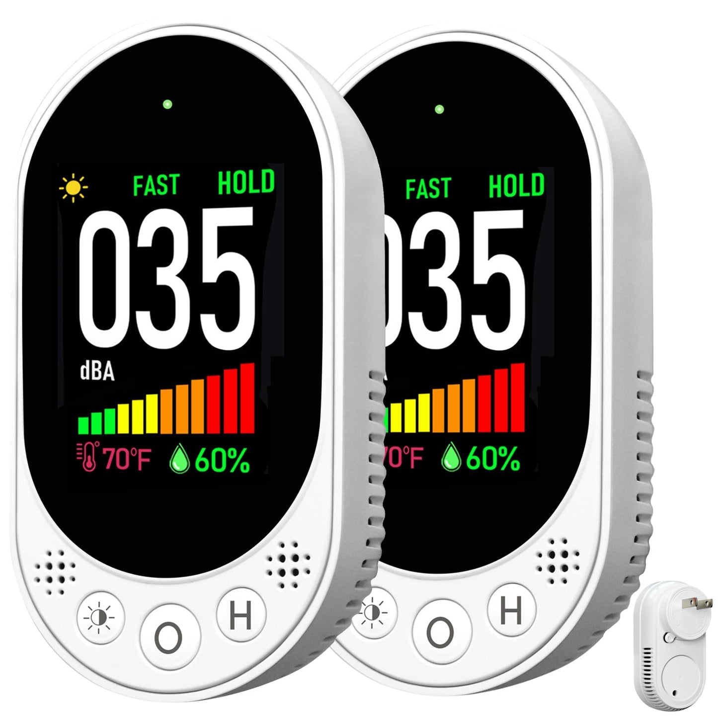 LSENLTY Decibel Meter Plug-in Wall, 30-130dBA Sound Level Meter, Data Hold&Max/Min&Fast/Slow Response 3-in-1 Noise Detector(TEM&Humidity), A-Weighted Noise Measuring Device for Classroom Home 2 Pack