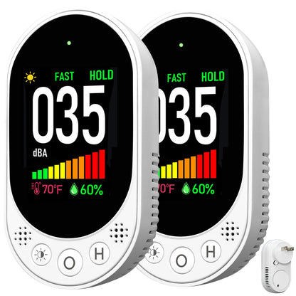 LSENLTY Decibel Meter Plug-in Wall, 30-130dBA Sound Level Meter, Data Hold&Max/Min&Fast/Slow Response 3-in-1 Noise Detector(TEM&Humidity), A-Weighted Noise Measuring Device for Classroom Home 2 Pack