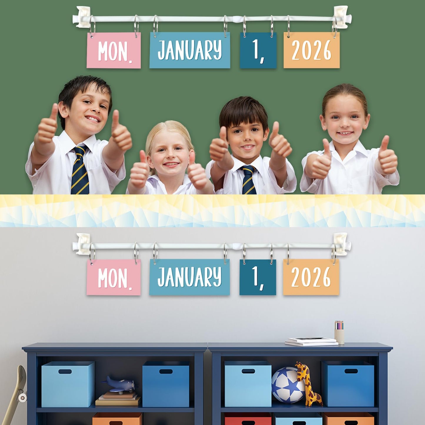 Boho Flip Calendar for Classroom Bulletin Board Set Boho Rainbow Calendar Class Whiteboard Decor with 2026 to 2030 Years Date Cards and Adjustable Rod for Home Elementary School Teacher Supplies