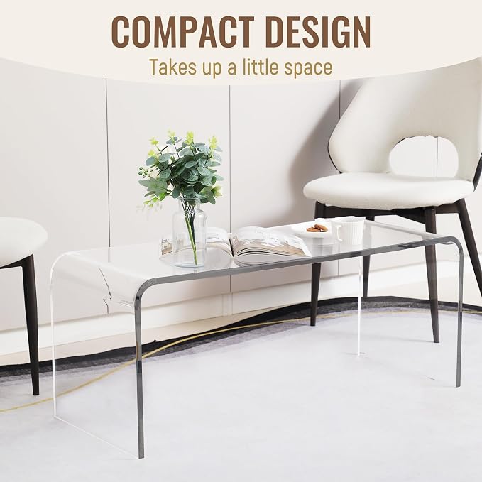 HOMCOM 0.6" Thick Acrylic Coffee Table, 39.25" Long Rectangle Waterfall Coffee Table, Clear