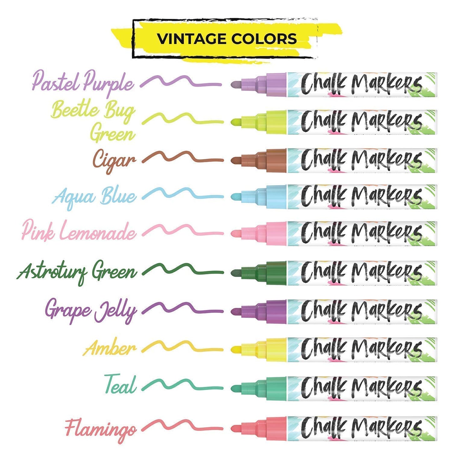 Chalkola 5 Black + 30 Patel, Neon 6mm + 10 Vintage 6mm Chalk Markers Bundle