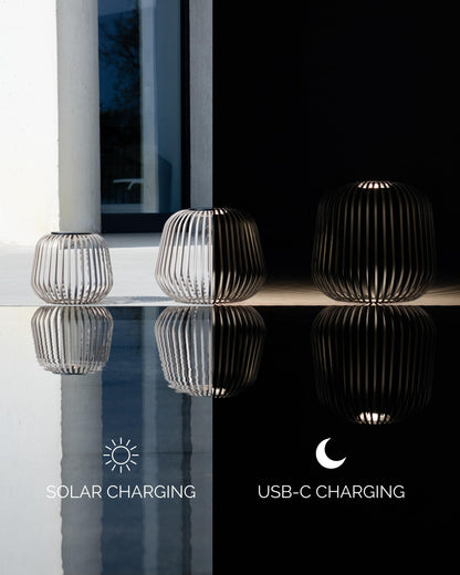 LUUK Studio SOLIS Wireless Solar LED Bedside Lamp, Warm White Dimmable Glow, Cordless Indoor Lantern & Outdoor Light, USB-C Rechargeable, Bedroom, Balcony, Patio, Soft Contemporary, Warm Taupe, Size M