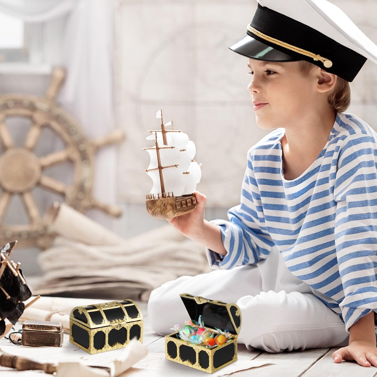 Veemoon 12 Pack Pirate Chest Storage Boxes Plastic Mini Treasure Chests 2.95X2.12X1.96In Waterproof Decorative Pirate Sugar Box for Party Favors Cake Decorations and Kids Pretend Play