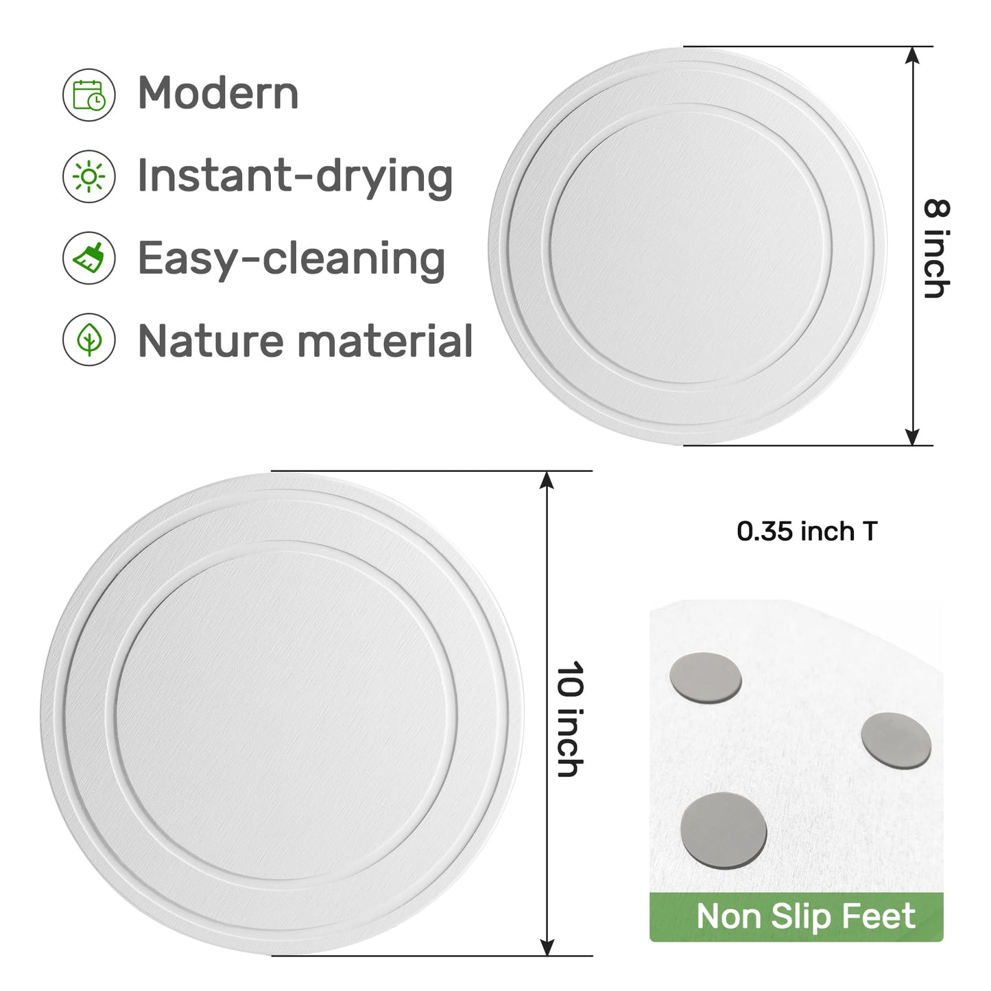 Relime Diatomaceous Earth Plant Saucer for Indoor, 2 Pack 8 inch, Instant Dry Pot Saucer, Plant Drip & Drainage Tray for Indoor, Off White