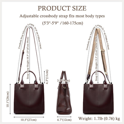 MFFOR Genuine Leather Crossbody Handbags, Work Tote Bag for Women, Top Handle Bags, Shoulder Purses for Office Travel (Coffee)