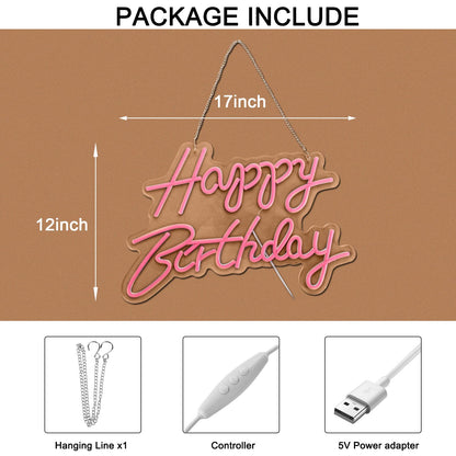 Happy Birthday Neon Sign for Wall Decor, with Dimmable Switch, Reusable Neon Light Sign for All Party Decoration(17X12inches,White)